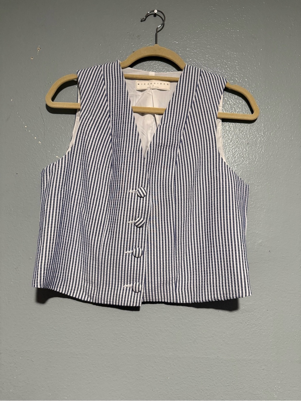 Missguided Striped Vest in Navy and White size S